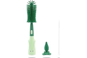 GOVVAY Goupillon Biberon Silicone,3 en 1 Nettoyage Brosse Biberon bébé,Goupillon Biberon et Tétine avec Support de Rangement, sans BPA Nettoyant pour Biberon（Vert）