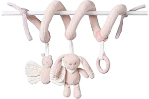 Nattou Spirale en polyester, Pomme le Lapin, Avec Hochet et autres Activités, env. 32 cm, Alice et Pomme, Rose poudré