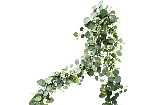Cryluxial eukalyptus girlang konstgjord 180 cm med kamelia och slöjkört, konstgjorda murgrönerankor för bröllopsdekoration, konfirmation dekoration, bordsdekoration och vardagsrum, realistiska växter