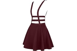 EXCHIC Donna Festa Cosplay Elastico Bretelle Mini Gonna Solido A-Line Svasata Gonna