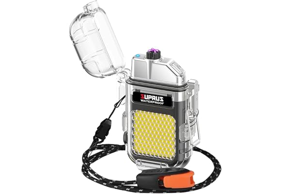SUPRUS Briquet étanche et coupe-vent à double arc plasma électrique rechargeable avec sifflet de survie d'urgence et cordon