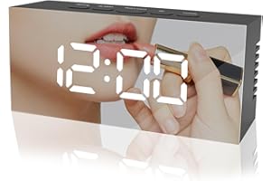 BSWL Mirror Digital Alarm Clock s for Heavy Sleepers,Alarm Clocks Bedside Battery USB/Powered with Big LED Temperature Display Digital Clocks Bedside Voice Control Adjustable Brightness with Snooze, Date