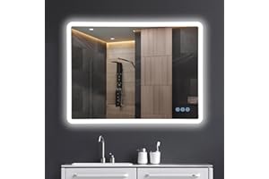 baklon Espejo-Baño-con-Luz 80x60cm Desempañador, Espejo-Baño-LED con Regulable y 3 Temperaturas de Color, Función de Memoria, IP44 Espejos-de-Baño-con-LED, Horizontal/Vertical