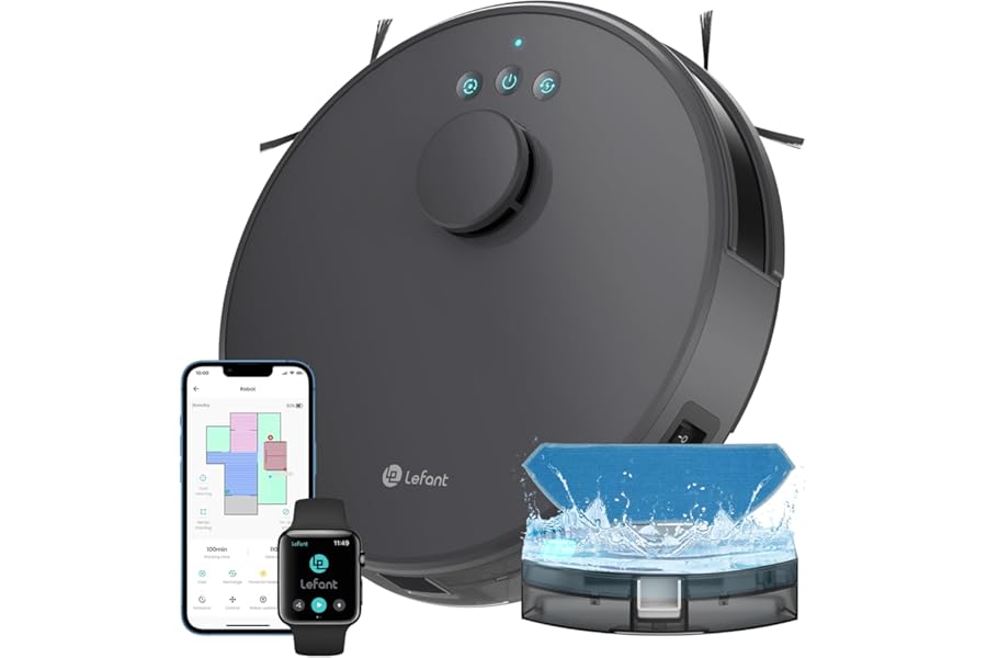 LEFANT M1 Robot Vacuum Cleaner with Laser Mapping dToF, Double Side Brush, 5500Pa, 4000mAh Battery 200 Min, Alexa Google APP Control, Slim Design for Modern Homes, Grey