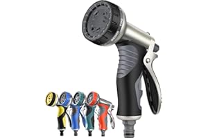 LUFENG Upgraded Hose Pipe Spray Gun, Heavy Duty Metal Garden Hose Spray Gun,9 Adjustable Patterns Garden Hose Nozzles & Spray Gun, High Pressure Hose Nozzle (Black Gold Color)