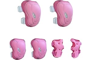 NYLEABON Protective Knee Pads Set 6 Pack Protective Gear Set with Knee Wrist Elbow Safety Pad kit for Kid Children Teenager Skating, Cycling, Skateboard, Rollerblading, Scooter, BMX (Pink)