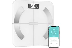 HEALTHKEEP Körperfettwaage, Bluetooth Personenwaage mit App, Smart Digitale Waage für Körperfett, BMI, Gewicht, Muskelmasse, Wasser, Protein, Skelettmuskel, Knochengewicht, BMR, 26 * 26cm