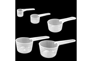 ICELSA 5 Piezas Cuchara Dosificadora de Plástic Cuchara Medidora de Gramos Cuchara Medidora de Polvo para Medir Líquidos y Los Ingredientes Secos(Capacidad:15Ml,20Ml,30Ml,40Ml,50Ml)