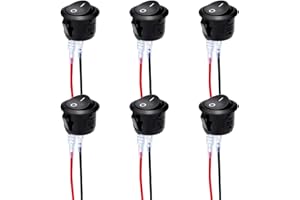 Powice 6 sztuk przełączników dźwigienkowych z drutem 12 V/10 A, okrągły, samozabezpieczający 2-biegunowy przełącznik 12 V, 12 V, 10 A/230 V 5 A, odpowiedni do montażu w domach, samochodach i