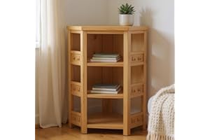 GROF Oak Corner Display Unit - Solid Oak, 3 Shelves, Corner Unit, Contemporary Style, Living Room Furniture