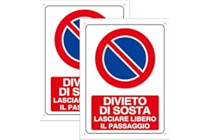 FOXNEC Cartello Area DIVIETO DI SOSTA LASCIARE LIBERO IL PASSAGGIO 2 Pezzi - 20x30cm - PVC Ultra Resistente - Fori preforati - Impermeabili, Resistenti al Sole, non Facilmente Deformabili (Segnaletico-29)
