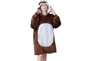Queenshin Felpa Coperta Indossabile con Cappuccio Donna e Uomo Regalo, Oversize Coperta Plaid con Maniche Poncho in Pile Sherpa Super Morbida e Calda