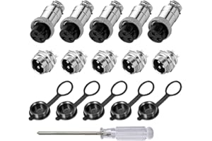 Aiqeer 5 Stück 3-Polig GX16 Aviation Stecker, 16 mm Gewinde Metall Luftfahrt Kabelverbinder, 5A Männlich Weiblich Luftfahrt Stecker Steckdose Kit, mit Gummikappe