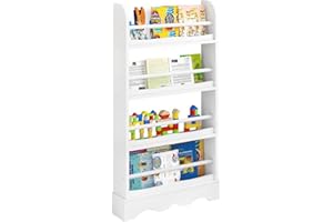 Regał dziecięcy Lestarain, półka dziecięca z 4 poziomami, półka do przechowywania książek, zabawek, półka do pokoju dziecięcego przedszkole, z zabezpieczeniem przed przewrócenie 60x12x108,5 cm, biała