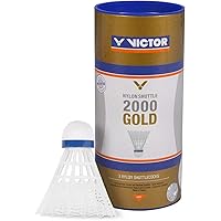 VICTOR Badminton Federball Nylon 2000, erhätlich in den Geschwindigkeiten schnell, medium und langsam, mit gelbem und weißem Korb