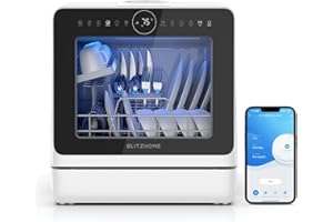 Mini Geschirrspüler, BLITZHOME Spülmaschine Smart App Steuerung, 8 Programme Tragbarer Tischgeschirrspüler, 5L Wassertank, mit/ohne Wasseranschluss Benutzbar, Trocken, Reservierung, Kindersicherung