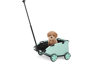 CAMPSOR Mini Dog Stroller, Foldable Strollers for Mini Pets with Storage Bag, Built-in Cushion and Safety Rope, Shopping Catrs with Extendable Pull Handle, Dog Carrier with Wheels (Tealblue)