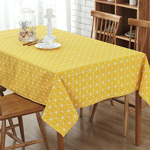 GWELL Leinen Tischdecke Eckig Abwaschbar Tischtuch Pflegeleicht Schmutzabweisend 7 Farbe & 10 Größe wählbar gelb 140*220cm