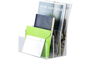 Hengme Acrylic File Holder, 3 Sections Vertical Desktop Desk File Organizer File Holder for Home Office Multi-grids Clear Acrylic File Stand for Letter, Document, Notebook