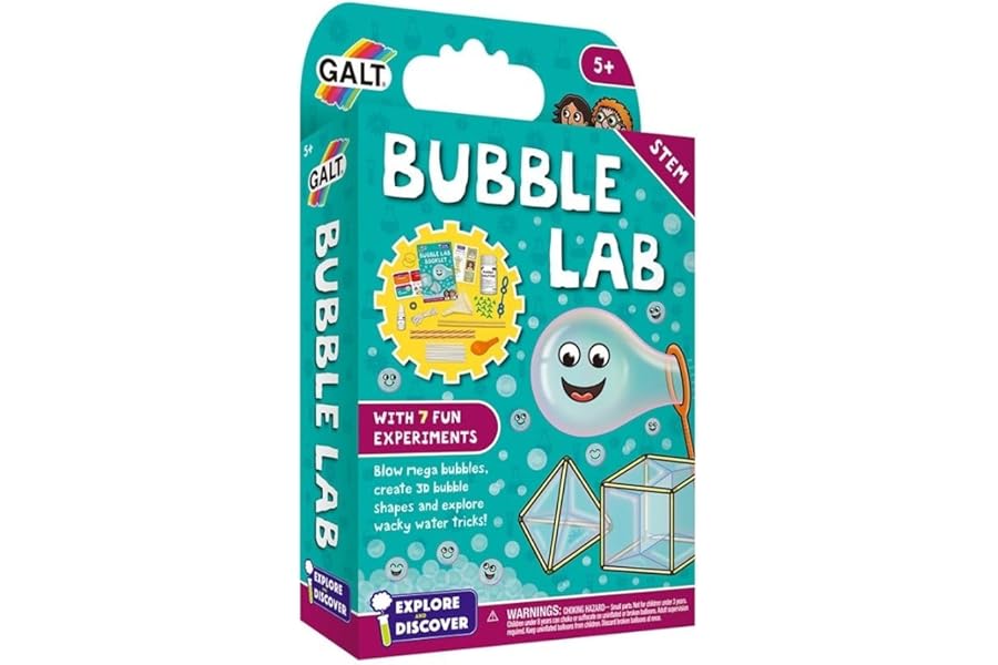 Galt Bubble Lab - Explore and Discover Science Kit for Kids, Childrens Craft Set and Guide Book - 7 Fun STEM Experiments from 3D Bubble Shapes to Water Tricks - For Boys and Girls Ages 5 Years Plus