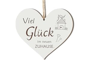 Sinseike Einzugsgeschenke Wohnung Dekoschild Shabby Schild Herz VIEL GLÜCK IM NEUEN ZUHAUSE Anhänger Plakette Holzschild 13 x 12 cm Herzschild (VIEL GLÜCK IM NEUEN ZUHAUSE)