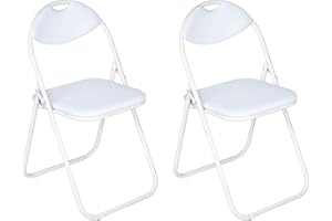 Nyxi Lot de 2 chaises pliantes rembourrées en similicuir pour bureau et salle à manger Blanc