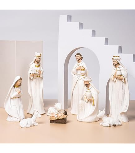 Presepe Di Natale In Porcellana Bianca One Holiday Way – Set Da 10 Statuette, Sacra Famiglia E Re Magi, Decorazione Cristiana Elegante Per La Casa - 5