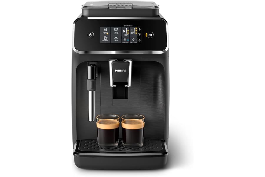 PHILIPS Serie 2200 Cafetera Espresso Automática - 2 Cafés, Pantalla Táctil, Espumador de Leche Clásico, Molinillo Cerámi