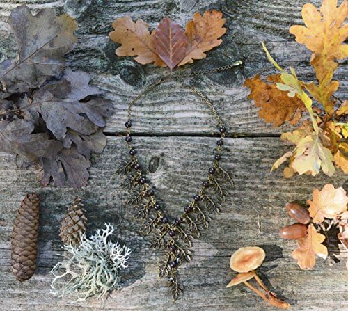 Garnet and bronze leaf necklace - beaded woodland necklace in bronze and beads - Autumn forest mori girl jewellery - faerie - elf