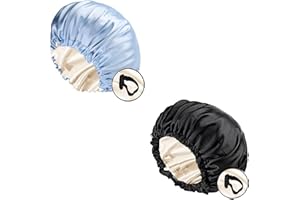 LADAYPOA 2 Stück Damen Satin Schlafmütze Seiden haube für lockiges Haar，Satin Haarhaube zum Schlafen große doppellagige verstellbare Satinhaube für Frauen