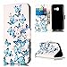 Produktbild Lonchee Schutzhülle / Cover / Handyhülle / Ledertasche / Brieftasche Etui für Samsung Galaxy A5 2017 Marmormuster Gemalte Muster Design Folio PU Leder Tasche Case Hülle im BookStyle mit PU Leder Hülle Wallet Case – Kleiner blauer Schmetterling