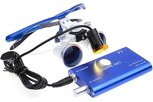 MIKE-DENTAL Mike Dental Loupes jumelles chirurgicales 2,5 x 420 mm Verre optique avec filtre lampe frontale LED + sac en tissu (bleu)