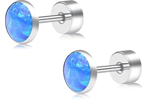 ZDE Titanium Flatback Ohrringe für Frauen Opal Lavendel Ohrstecker flach zurück Frauen Ohrringe hypoallergen Knorpel Flatback Ohrring Tragus Helix Tragus Conch Piercing 3mm-5mm