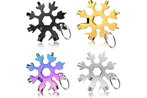 ZZRSYJ 18 in 1 Schneeflocke Multitool Werkzeug,4 Stück Schneeflocken Multitool Edelstahl,Sechskantschlüssel Schraubendreher Flaschenöffner,tragbares Edelstahlwerkzeug für Campingabenteuer (4PCS)