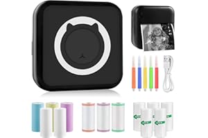 GuKKK Mini Impresora para Movil, Impresora Fotográfica, Portátil Mini Impresora Bluetooth Impresora Termica, Inalámbrico Impresora Térmica Con 13 Rolls of Paper, Movil Impresora Fotos, para Fotos Nota