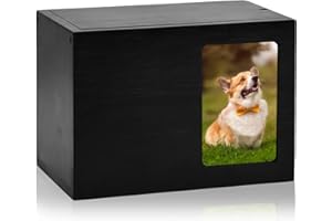 DAELESR Urn for Ash, Animals, Cremation Urn for Dogs, Cats and Dogs, Personalised Photo Slot, 18 x 12.2 x 12.5 cm, Black Coffin Small Dog, Keepsake Urn for Pets (Black)
