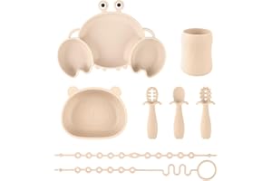 NOHLERLIFE Silikonowy zestaw naczyń dla niemowląt, 8 sztuk, antypoślizgowe, zestaw naczyń dla dzieci, łącznie z przyssawką, talerzykiem dziecięcym, miską, filiżanką i 3 łyżeczkami, uchwytami na kubki do picia,