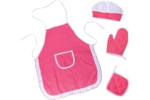 KRIEG Set Grembiule e Cappello Cuoco Bambini, per Bambini da Cucina Play Kitchen Cottura Impermeabile per Regalo della Ragazza, Cucina Giochi Gioco,Set da Cucina e da Forno per Bambini 3-8 Anni, Rosa