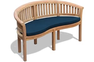 Jati Wimbledon Teak Garden Banana Bench with Cushion - 3-Seater, Delivered Ready Assembled (Blue)