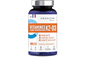 GRANIONS VITAMINE D3 K2 MK7 - Vitamine D3 2000 UI + K2 200 mg – Complement Alimentaire Vegan pour la Santé des Os et du Cœur – Système Immunitaire - Sans Gluten, 60 comprimés -2 MOIS