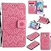 Produktbild Lonchee Samsung Galaxy S6 edge Leder Wallet Tasche Brieftasche Schutzhülle , Sonnenblumen geprägten Muster Design Hochwertige PU Leder Folio Tasche Case Hülle im Bookstyle mit Standfunktion Kredit Kartenfächer (rosa)