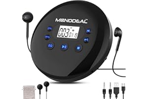MONODEAL Lecteur CD portable 2021 personnel, lecteur CD portable, avec écouteurs, écran LCD, câble USB, câble auxiliaire, sac en velours, pour voitures, adultes, enfants, étudiants.