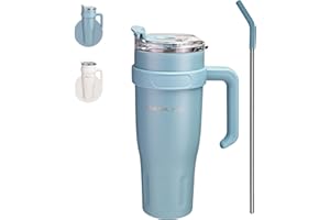Charmline 1200ML Taza de Viaje,Vaso Térmico con Asa y Pajita,Portátil Botella de Agua Acero Inoxidable Aislado, Adecuado para Bebidas Calientes y Frías, Azul