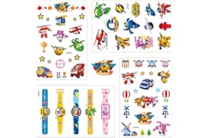 FRESHOER Super Wings Kinder Temporäre Tattoos Super Wings Transforming Jett Tattoo Stickers Set Party Favor Tattoo Aufkleber (4 Blätter)