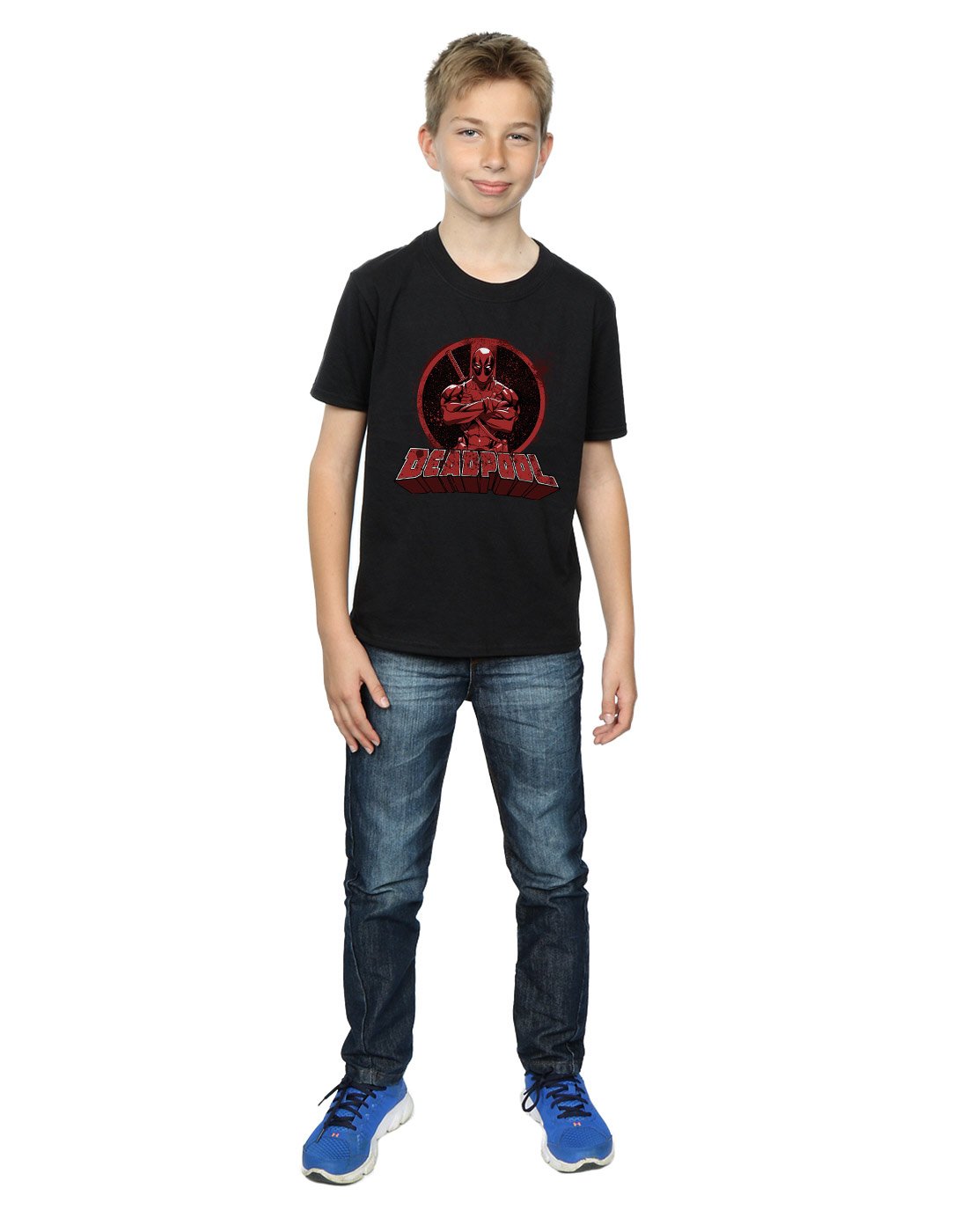 Absolute-Cult-Marvel-Jungen-Deadpool-Crossed-Arms-Logo-T-Shirt