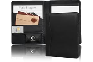 EMERSONGEARS Portfolio A5 Conference Folder, Soft Leather Padfolio 5 x 8 Mini Business Binder Legal Writing Note Pad Junior Size Document Organizer for Present Gift Kid Men Women Black