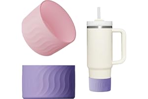 Nearockle Silikonowy ochraniacz na dno, 2 sztuki, kompatybilne z Stanley, prosty, nowoczesny kubek, Hydro Flash, kubek termiczny o takim samym rozmiarze jak 7-7,5 cm (różowy i fioletowy)