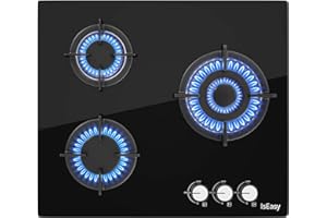 ISEASY Placa de cocción a gas de 3 fuegos, autosuficiente, para gas natural/propano, seguridad mediante termopar (3 fuegos)