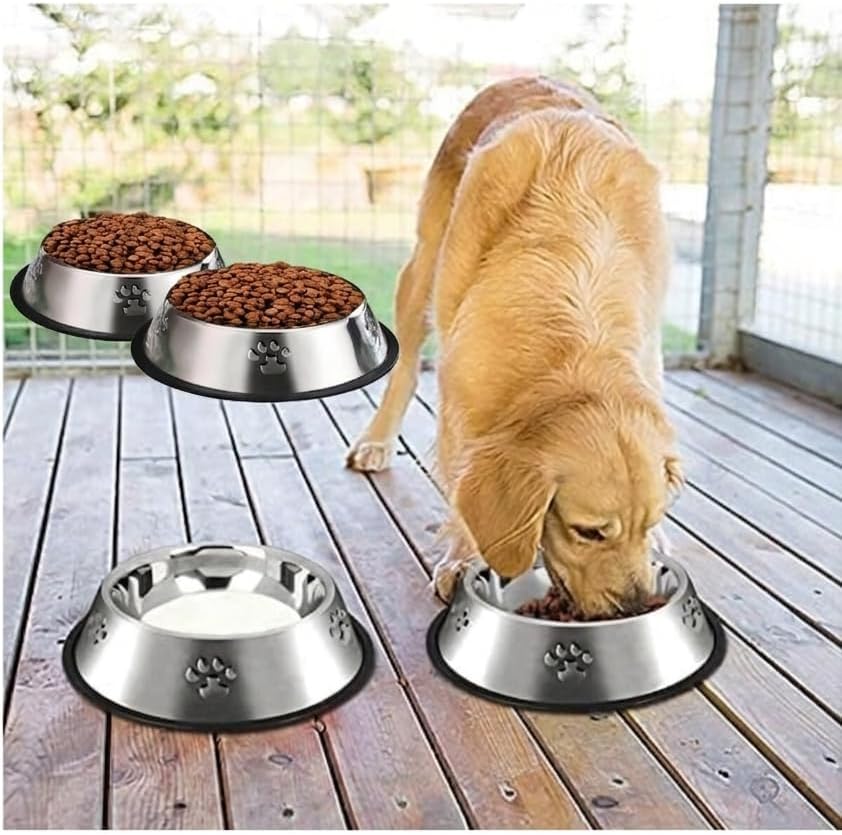 DUFFA Paslanmaz Çelik Kedi Mama Ve Su Kabı, Köpek Çelik Mama Kabı, Kaymaz Lastikli Taban, Dayanıklı Besleme Tası, Kolay Temizlenebilir, 16 oz/500 ml (2 Adet) (2 Adet 22 Cm)