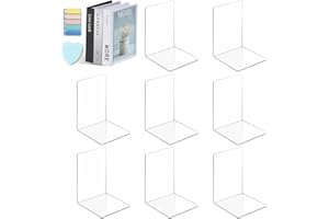 BBWELL 8 Pezzi Fermalibri per Mensole in Acrilico,Fermalibri Acrilici con Foglietti Adesivi e Adesivi Indice,Ferma Libri per Libreria per Scuola,Adatto per Scuola,Ufficio,Biblioteca,Camera da Letto